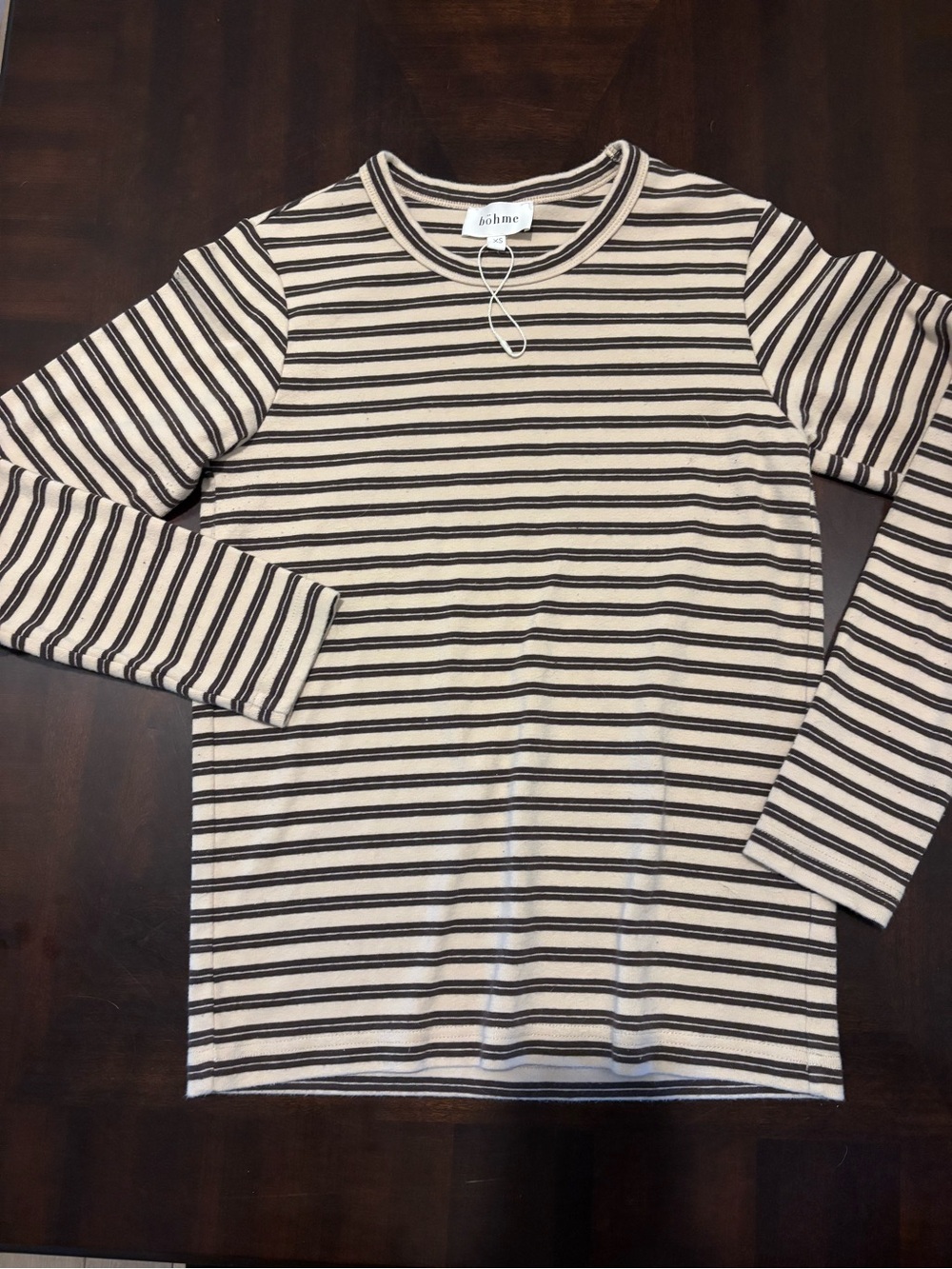 bohme Striped Crewneck Long Sleeve Tee in Cream and Black